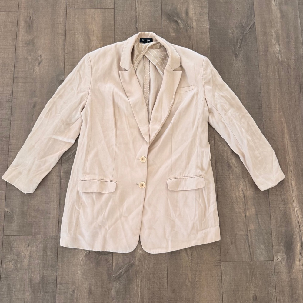 Express Blazer Mens M Tan Unstructured Linen Travel 2-Button Lightweight Jacket